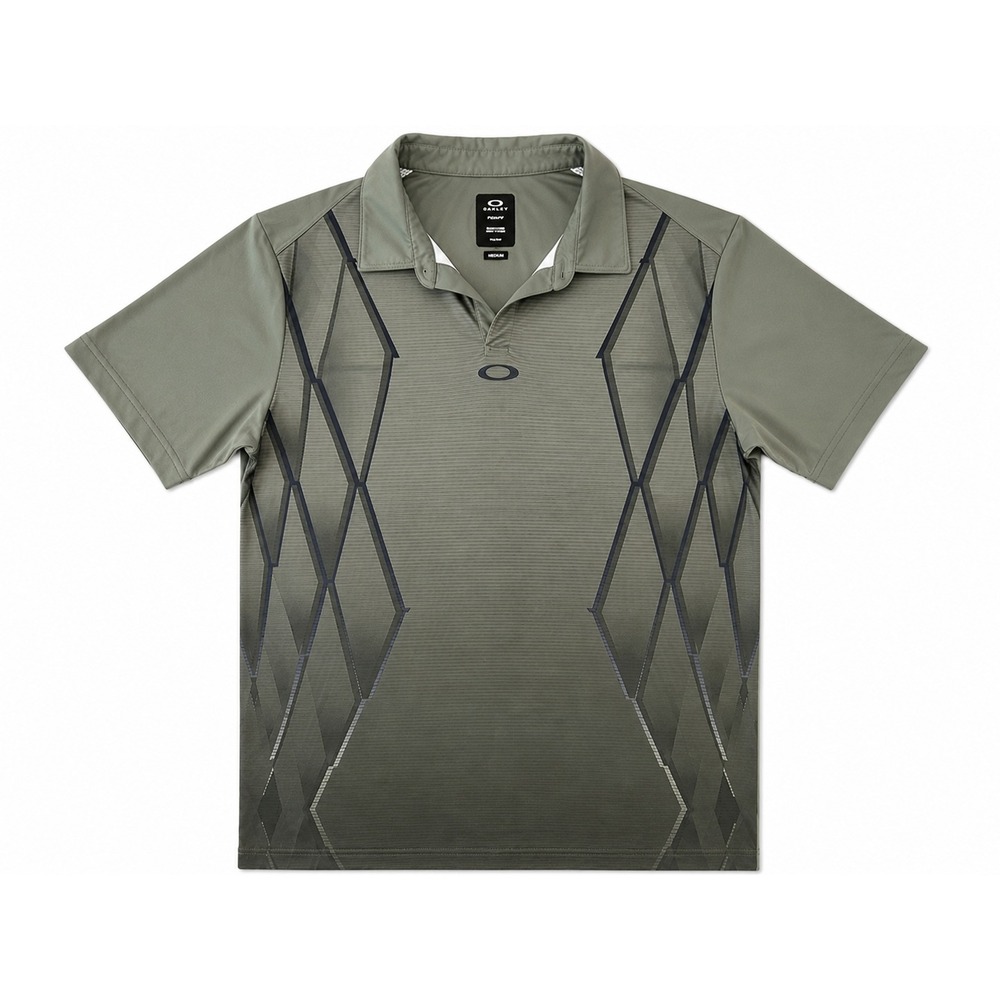 Oakley Regular Fit Polo Shirt Green Geometric Golf Casual Men's Large